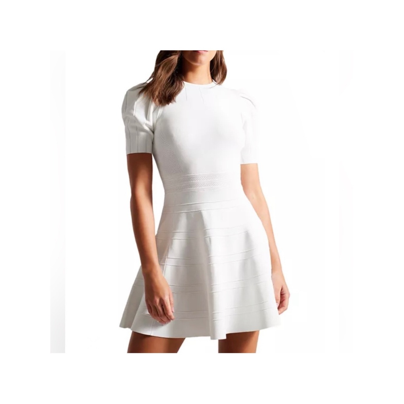Ted Baker Short Puffed Sleeve Chic Feminine Skirt Dress Crewneck Size 5 Luxury